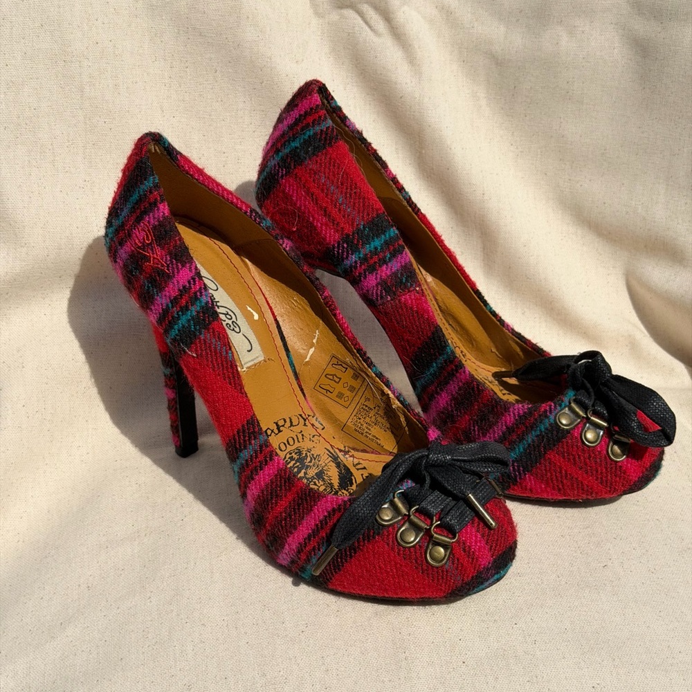 Ed Hardy Red Plaid Heels